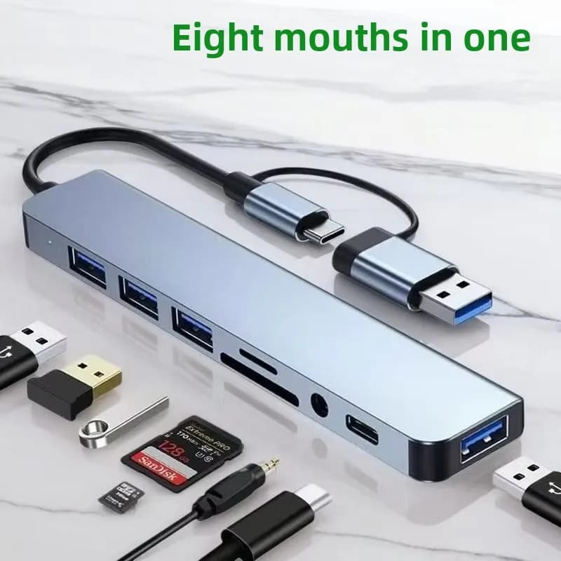 Hub USB C 8 in 1 con HDMI 4K, RJ45 Ethernet, Lettore di Schede TF/SD, Adattatore USB 3.0 per PC, Laptop e MacBook