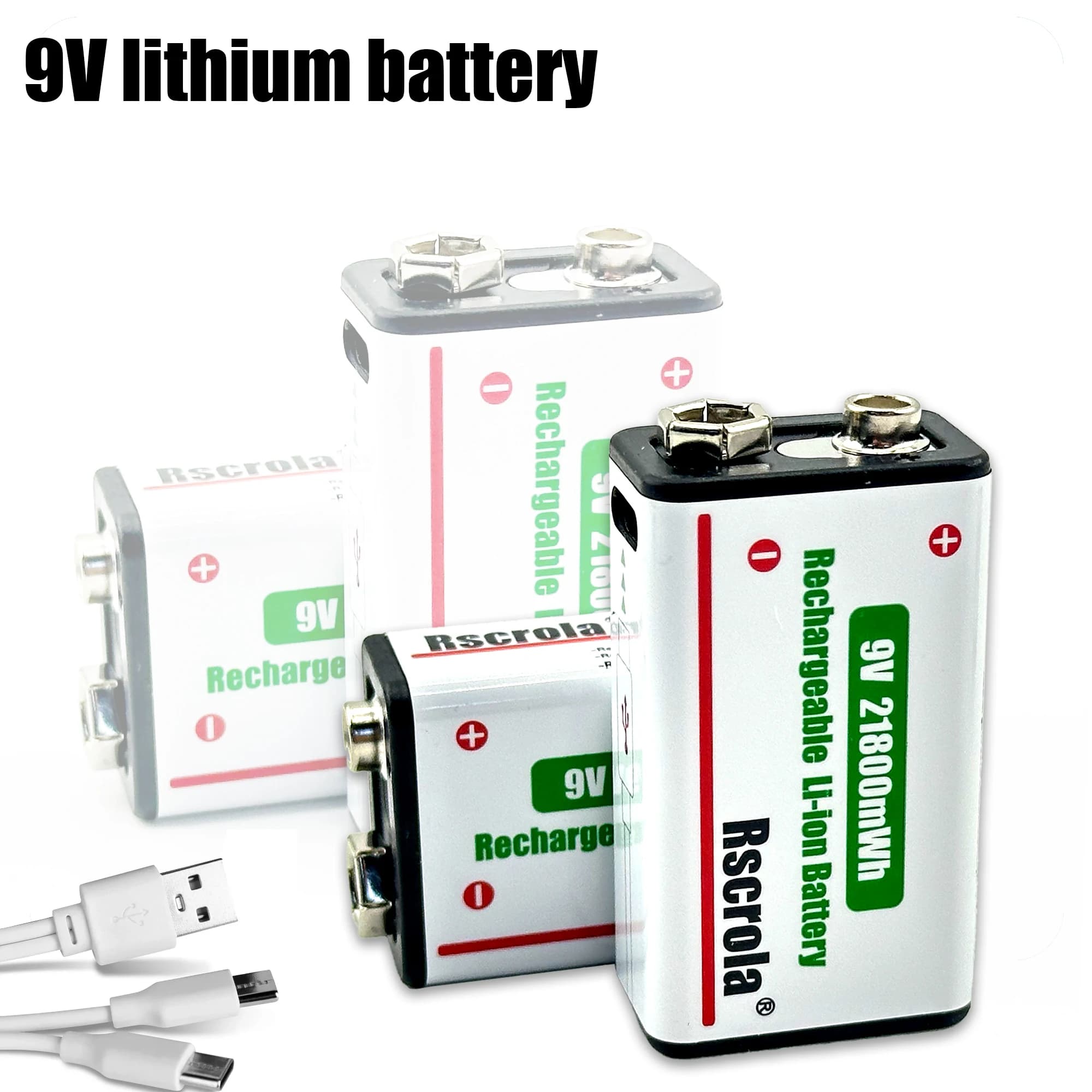 🔋 Batteria Ricaricabile agli Ioni di Litio 9V, Batteria USB Tipo-C 9V per Multimetro, Microfono, Rilevatore di Metalli, Cavo Telecomando