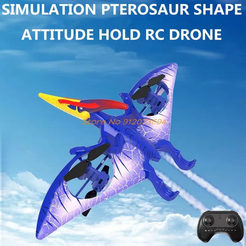 Pterosaur Shape Electric Toy Drone with Remote Control, Night Light 2.4G, Take off with One Tasto, RC Aeromobile
