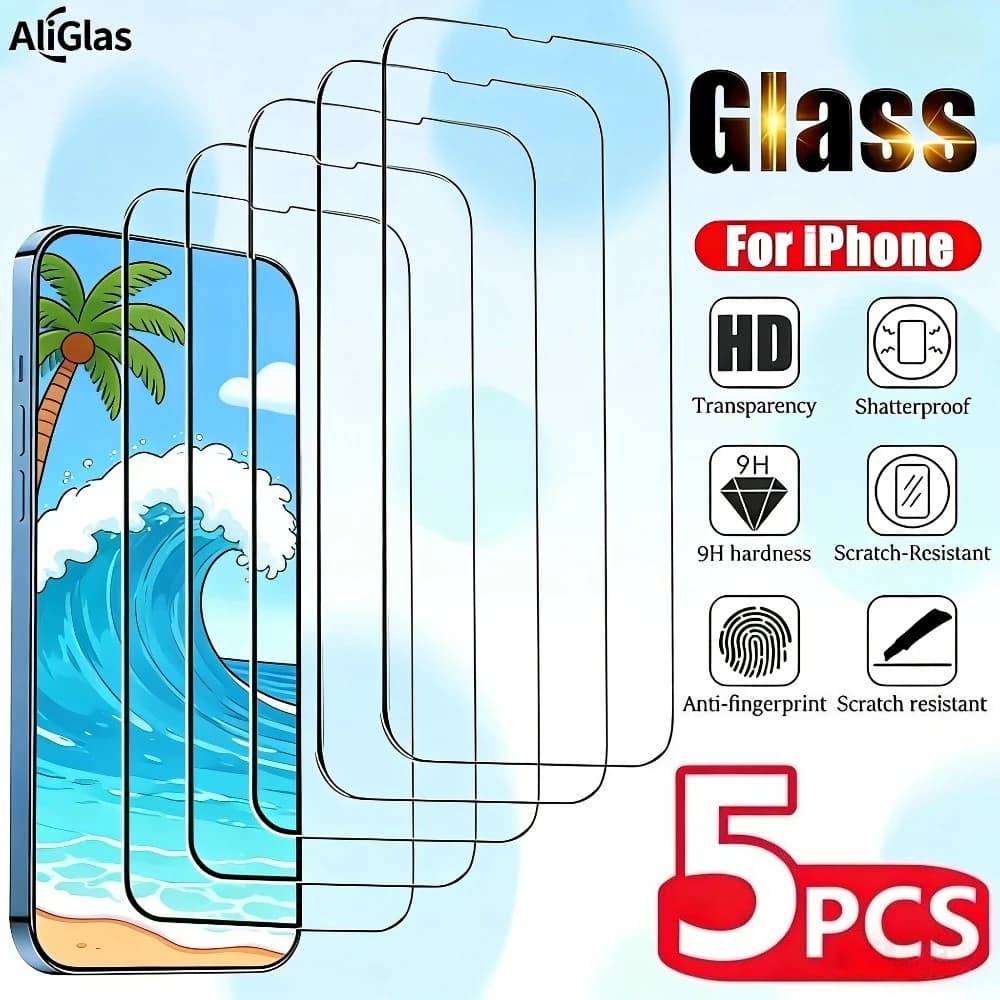 5 pezzi in vetro temperato ultra trasparente per iPhone 17 16 15 14 13 12 11 Pro Max 16e protezione schermo aria per iPhone 16 15 14 Plus XS XR