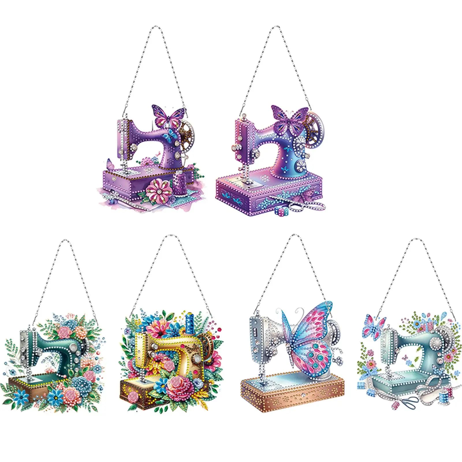 Set di 2 Kit per Pittura Diamante 2D/Piatta Fai da Te a Tema Macchina da Cucire, con Diamanti a Forma Speciale, per Decorazione Murale Domestica e Artigianato