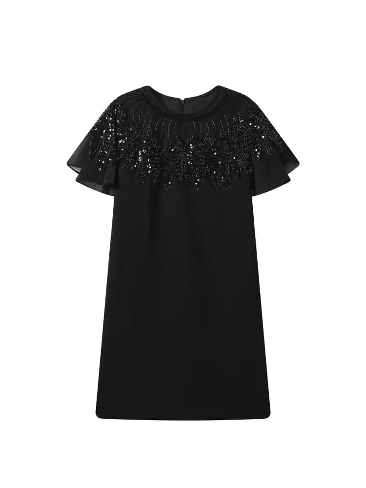 plus Size Lace Short Sleeve Dress Women's Summer New Style Medium Length Small Fragrance Wind Skirt A-Line Polyester Fiber Ca...
