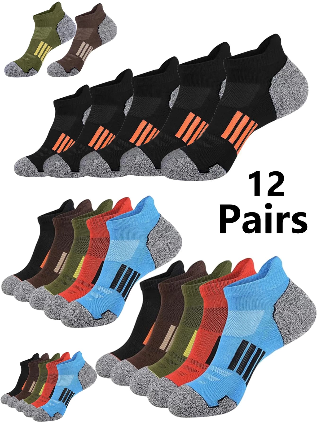 6/12 Pairs Thin Mesh Men's Sports Socks - Sweat Absorbing Breathable Casual Comfortable Non-Slip Wear-Resistant Sports Footwear