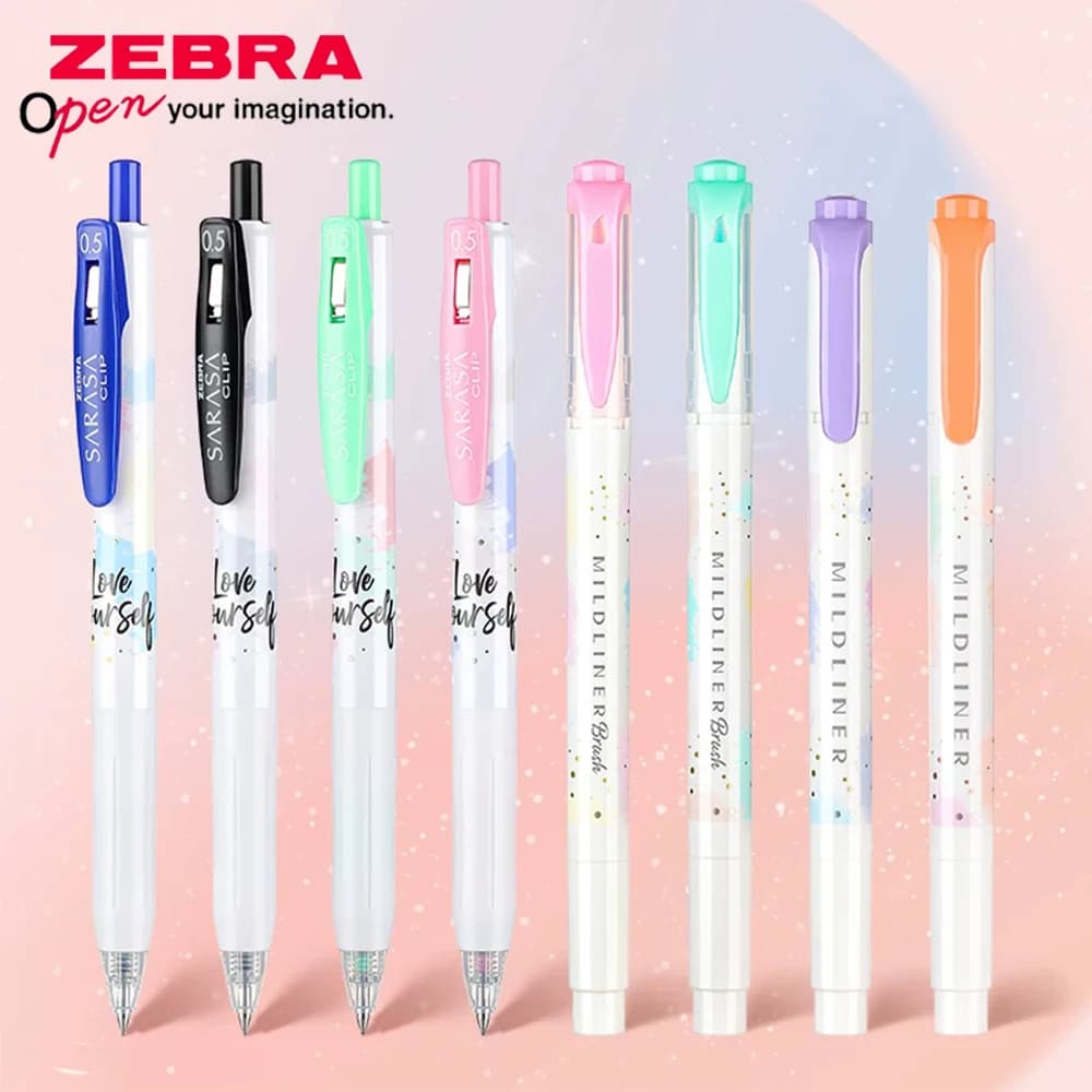Set di 8 Penne Gel ZEBRA Giapponesi JJ15 Edizione Limitata Sweetheart, Penna Evidenziatore a Doppia Punta, Penna Nera a Punta Morbida, Articoli di Cancelleria per lo Studio