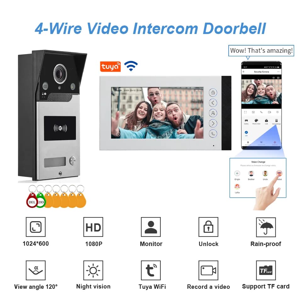 Videocitofono AHD WIFI a 4 fili Videocitofono 1080P Touch Key APP/RFID Sblocco Kit campanello intelligente