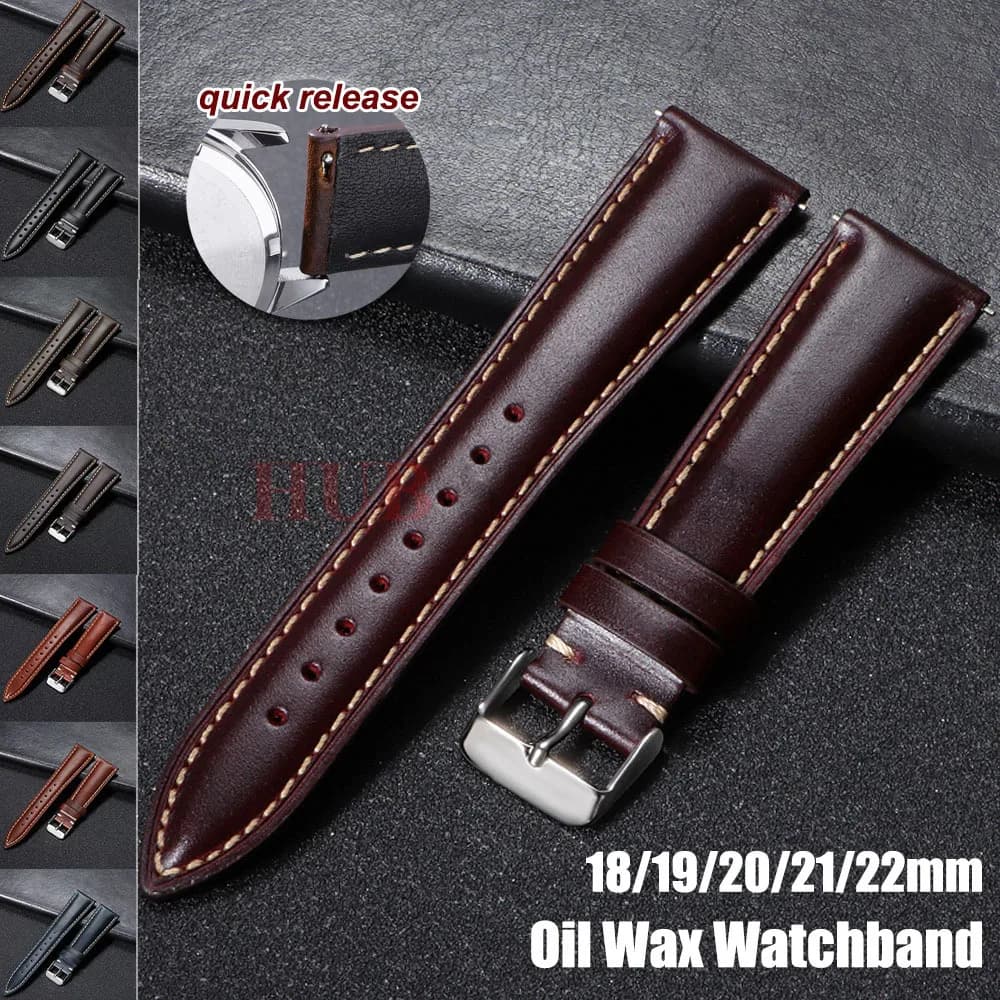 Cinturini Universali Vintage in Pelle Cerata per Orologi 18mm 19mm 20mm 21mm 22mm Marrone con Fibbia ad Ardiglione Accessori Uomo