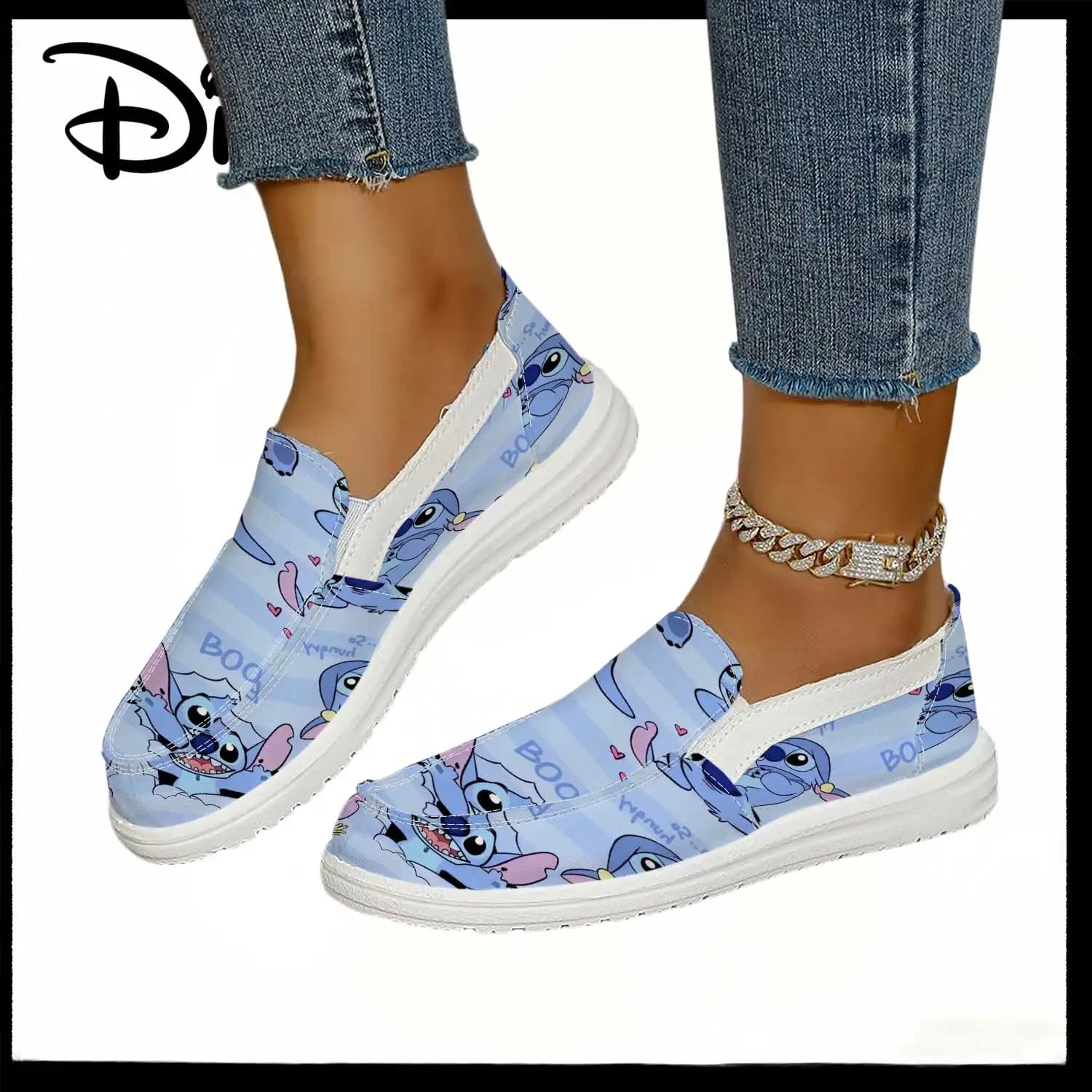 Disney Lilo & Stitch sneakers with "BOO" print light blue – Women's casual shoes