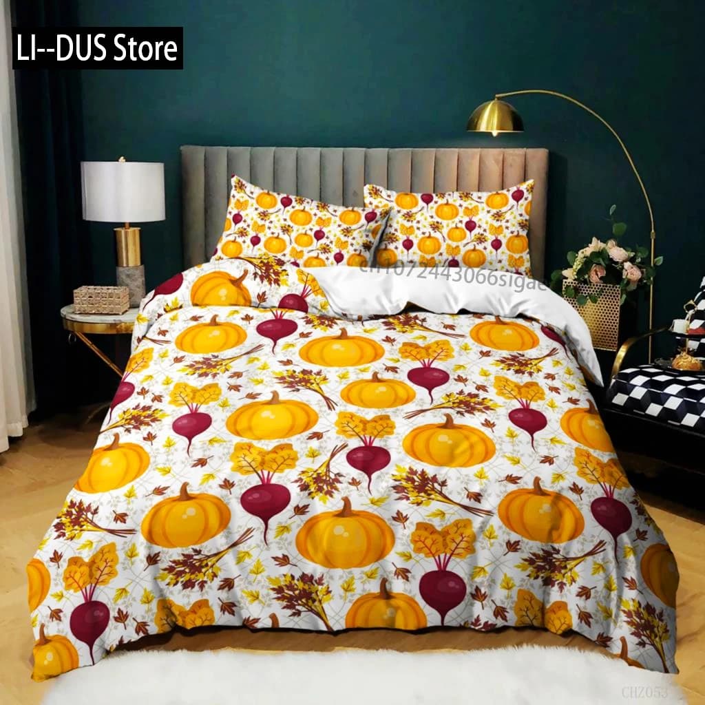Set copripiumino zucca Set copripiumino zucca raccolto vacanze Halloween Ringraziamento Set biancheria da letto a tema Copripiumino Queen Size in microfibra