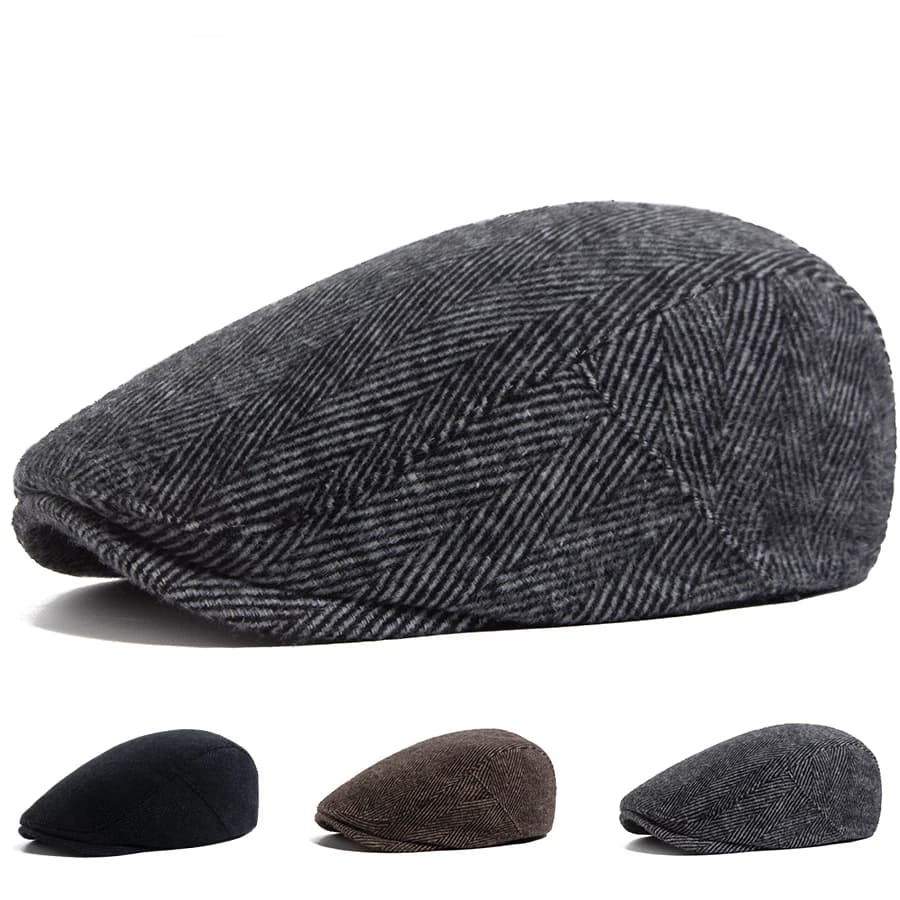 Berretto vintage grande a spina di pesce per uomo autunno inverno caldo berretto casual da strillone moda donna cappello piatto doppio petto regolabile