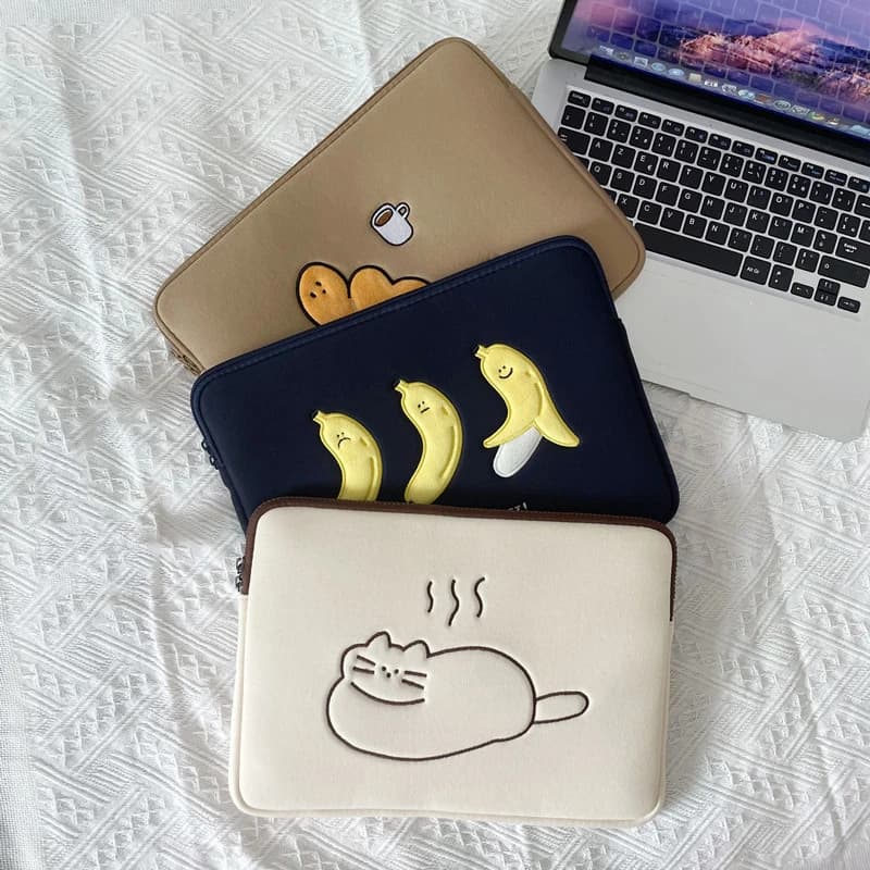 Custodia per computer per studenti, custodia protettiva per tablet e laptop con ricamo simpatico cartone animato, custodia da 14 pollici, 13,3