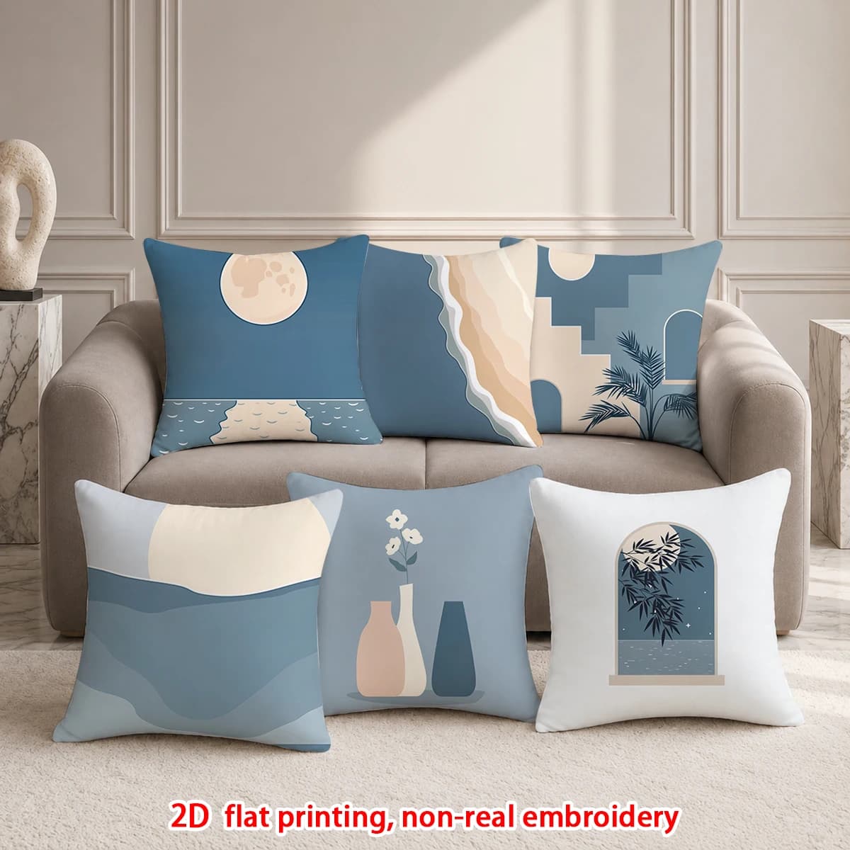 1pc Boho Coastal Throw Pillow Covers, Minimalist Neutral Tone Decorative Cushion Cases for Sofa Bedroom Living Room