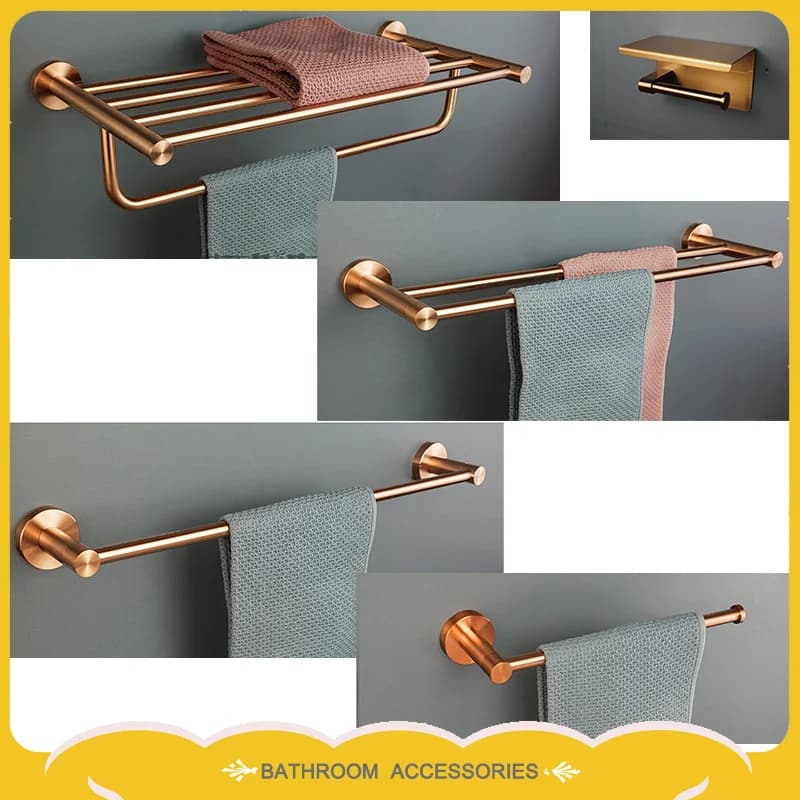 Wall towel holder for bathroom brushed stainless steel rose gold, toilet soap, dishwasher, bathrobe hook, hardware accessories