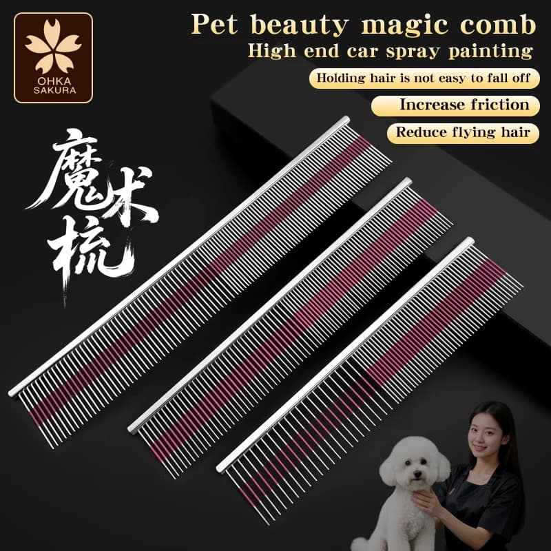 Pettine per toelettatura animali domestici, processo di verniciatura automobilistica, manico in rame, pettine a strisce viola, pettine per cani e gatti 19cm/23cm, uso negozio di animali, Teddy