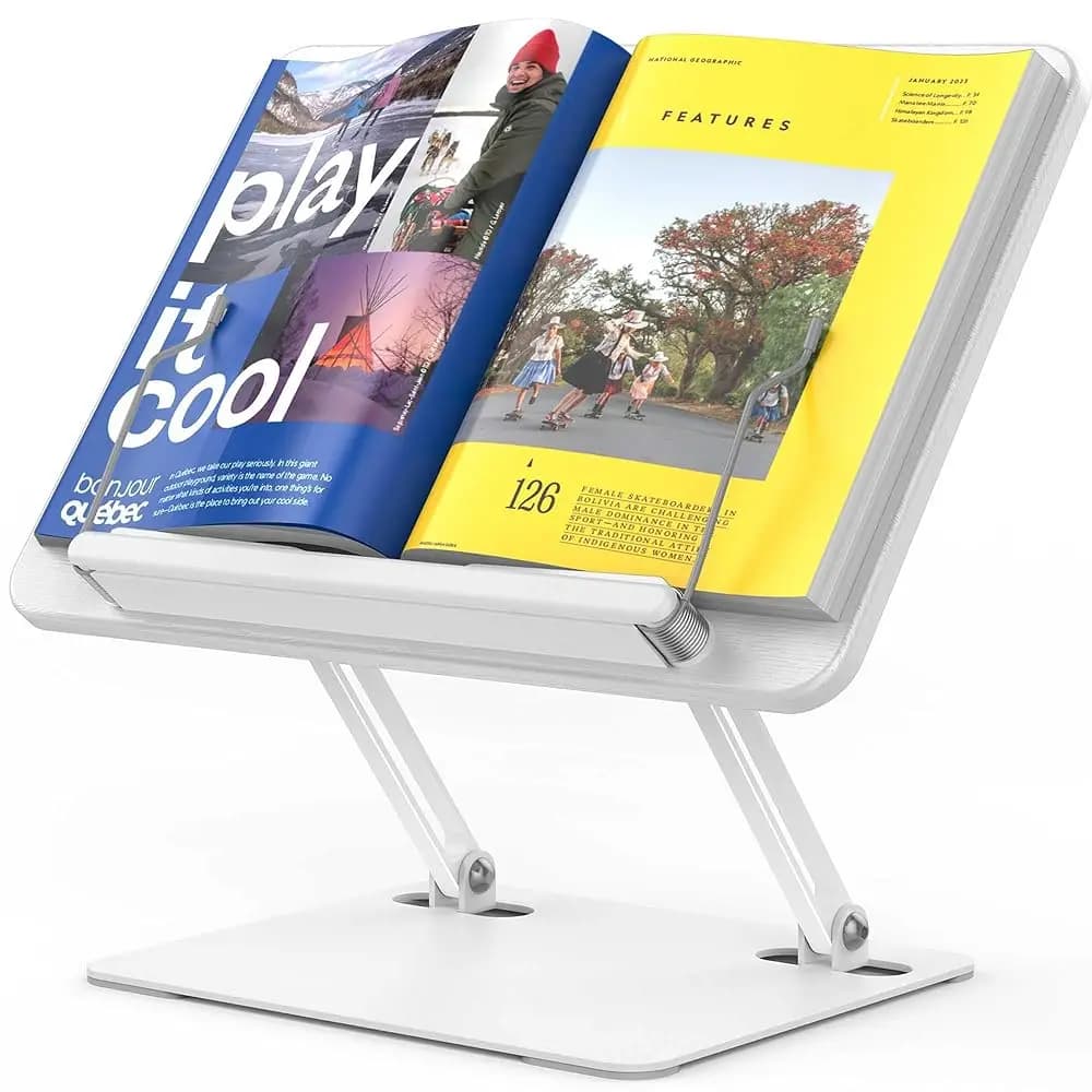 Supporto per Libri da Lettura, Porta Libri Regolabile, Supporto Ergonomico per Laptop con Clip Elastici per Pagine, Spartiti Musicali, Ricette