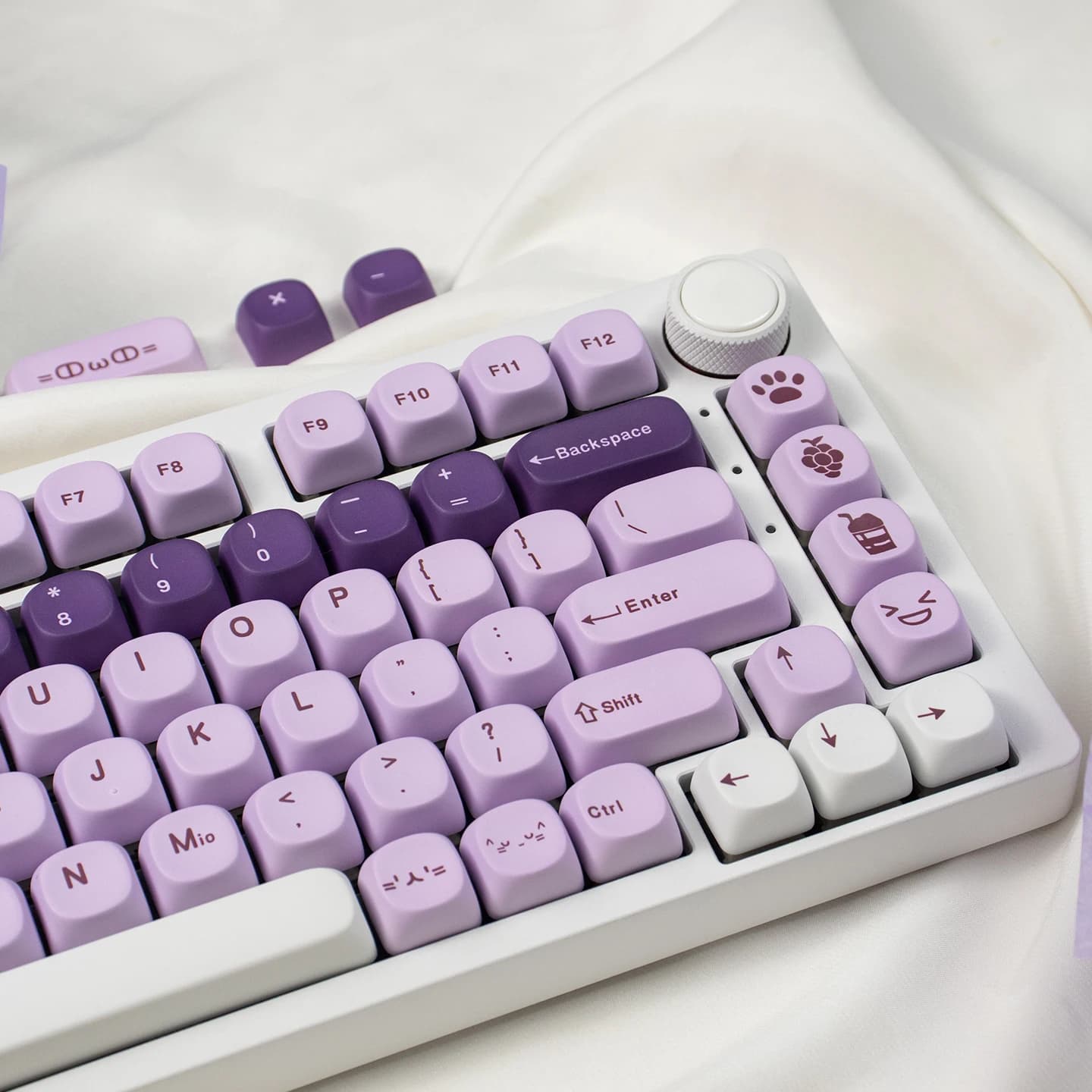 Tema del frullato d'uva Keycap 135 tasti Profilo PBT MOA Simpatici copritasti rotondi viola per tastiera meccanica MX Cherry