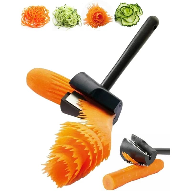 Spiralizzatore e Pelapatate per Carote, Affettatrice Nera per Carote a Spirale, Affettatrice per Verdure a Radice e Frutta, Affilatore, Utensile per Guarnire in Acciaio Inossidabile