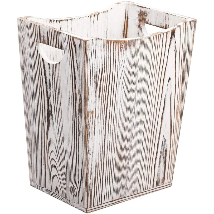 Cestino per Rifiuti in Legno Stile Rustico Farmhouse per Cucina, Bagno, Soggiorno con Finitura in Legno Naturale e Design Semplice