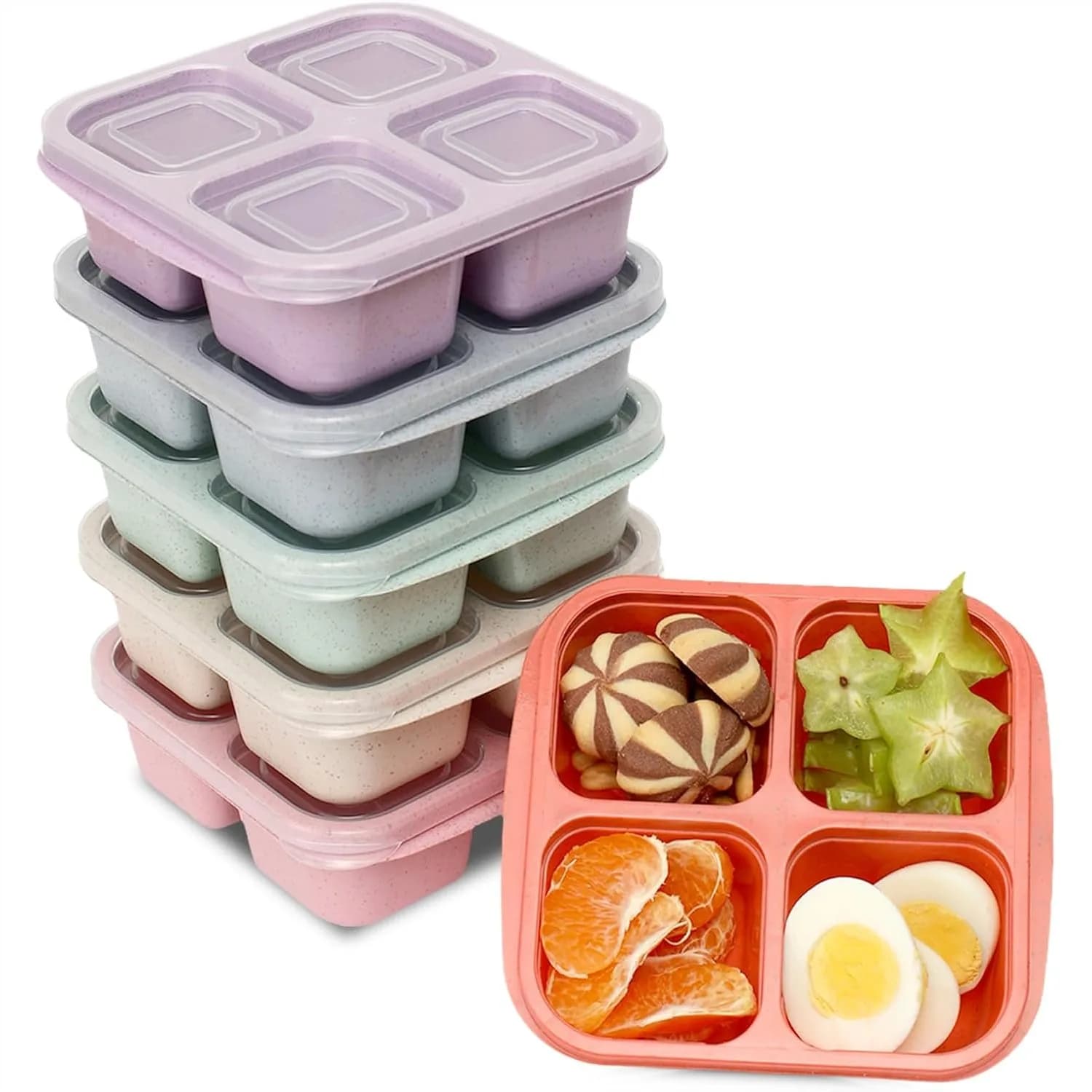 Contenitori per Snack a 4 Scomparti, Bento Box per Preparazione Pasti, Contenitori Riutilizzabili per Alimenti per Adulti, Bambini e Neonati, Leggeri