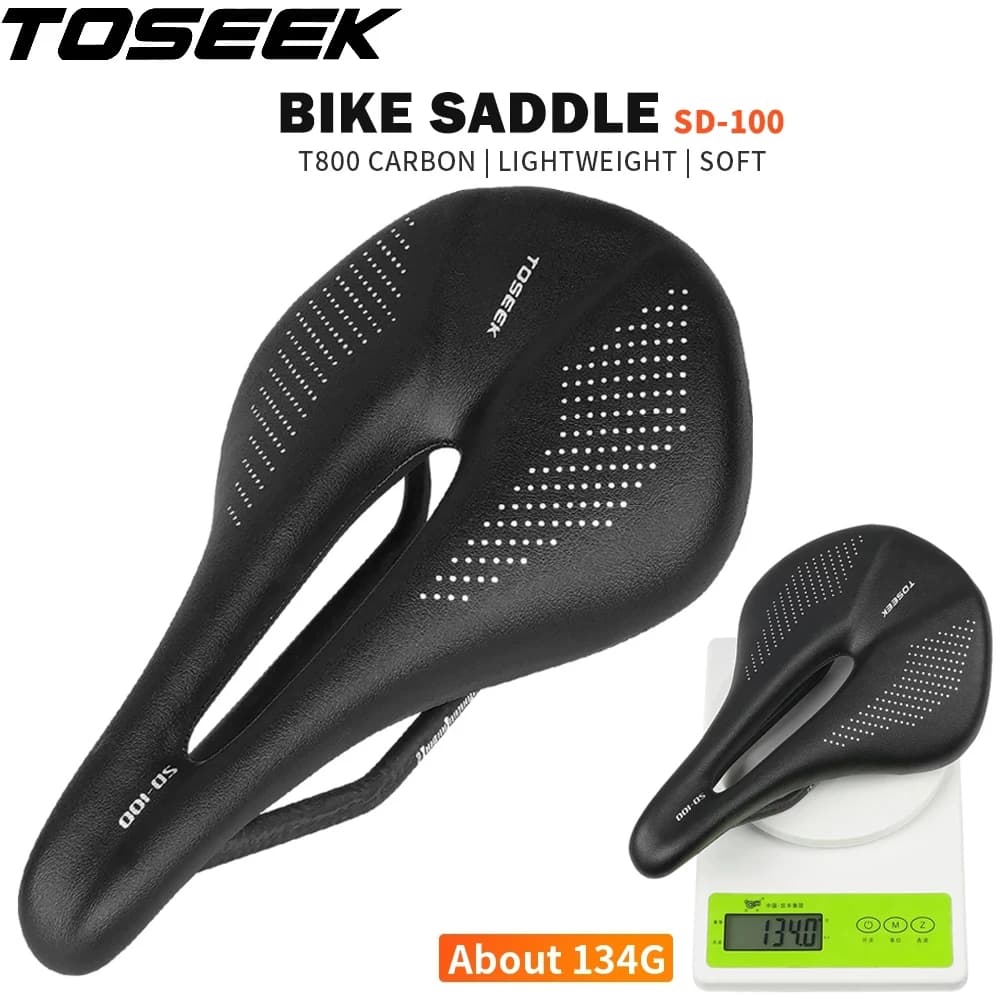 TOSEEK MTB/ Road Bike Full Carbon Saddle 143/155MM Seat Super Light Leather Carbon Bearings Only 135g Carbon Guide Bicycle Seat
