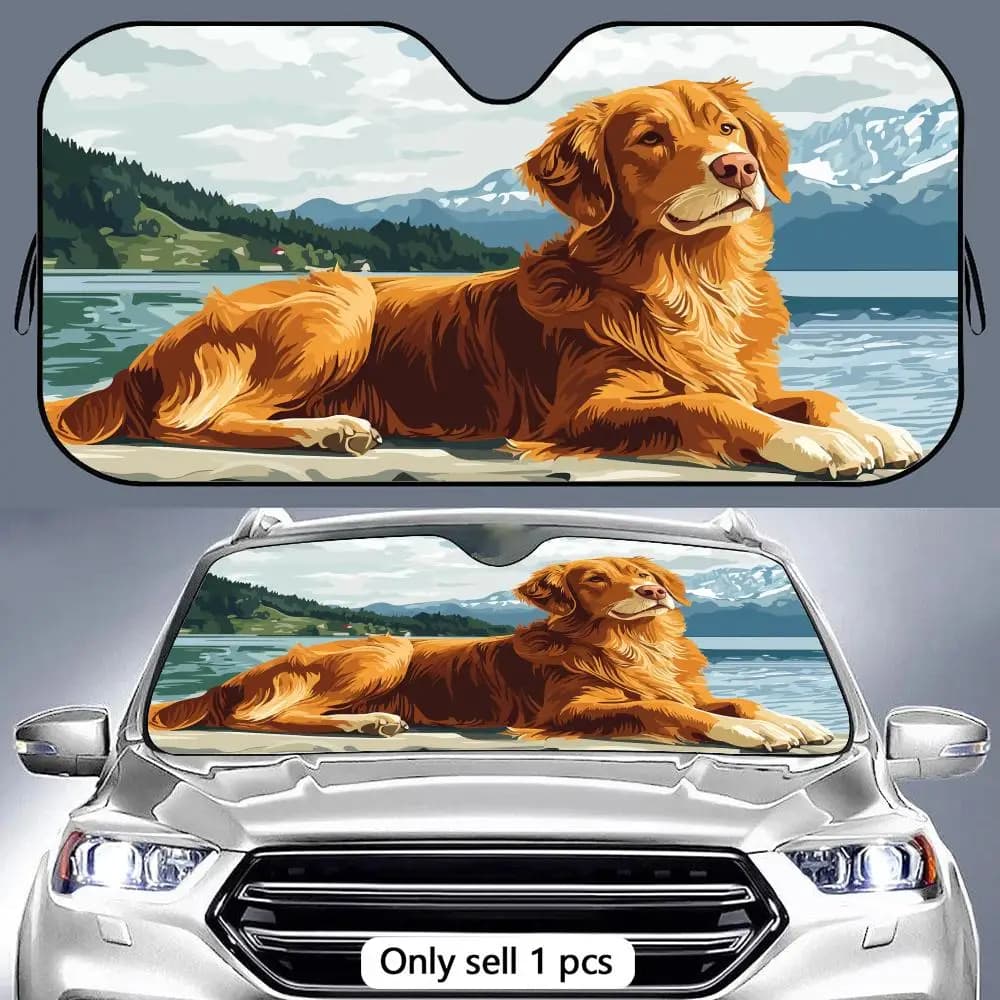 Parasole per auto Golden Retriever in lamina di alluminio riutilizzabile, protezione UV, isolamento termico a tre strati, parabrezza antivento