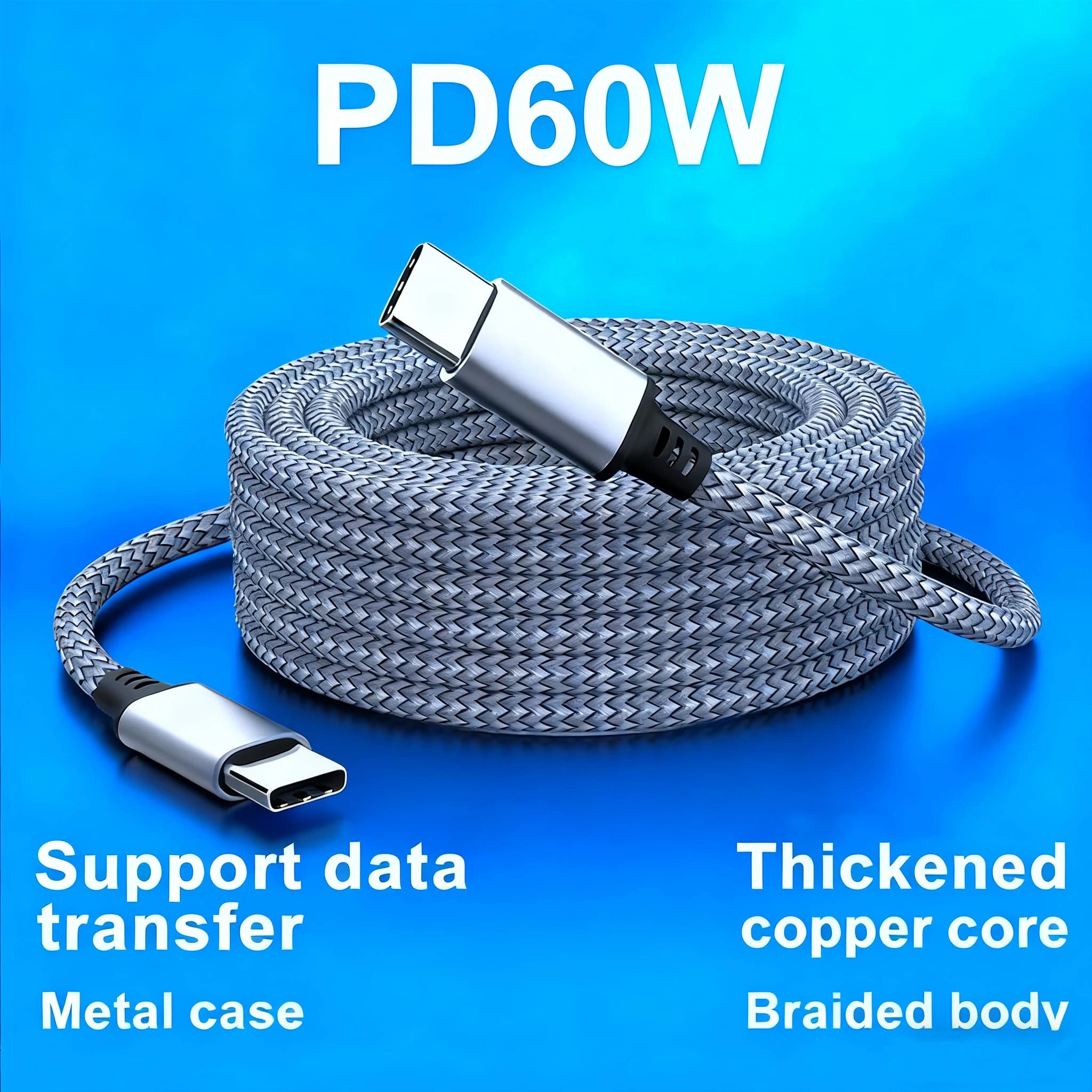 Quick Charger Data Cable from Type C to Type C 60 W Extension Cable from USB C to USB C PD for iPhone 15 16 MacBook Samsung Xiaomi Camera