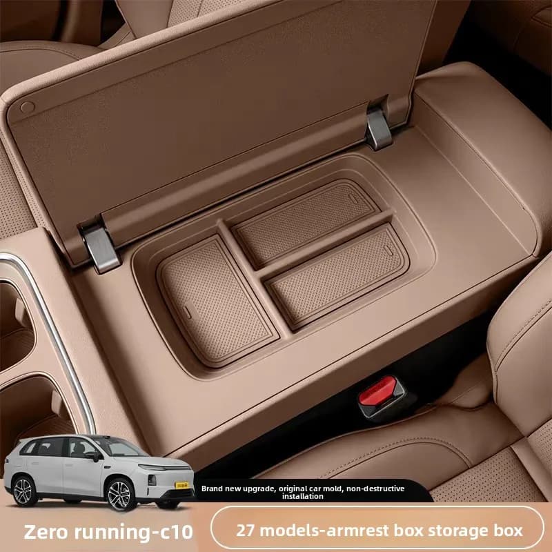 Center Console Armrest Storage Box for Leapmotor C10 2026 Double-Layer Organizer Tray with Non-Slip Mat Car Interior Accessories