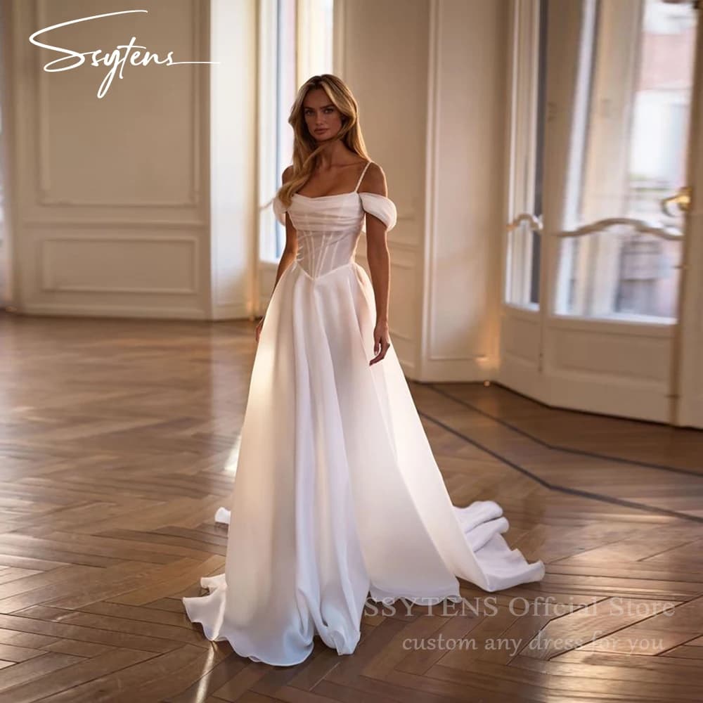 SSYTENS Classic White Wedding Dress Off The Shoulder A Line Sweap Train Elegant Bridal Gowns Women Prom Bride Dresses Customized