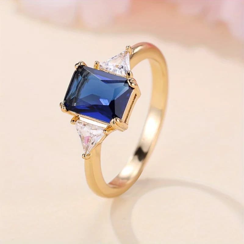 Squisito anello con zirconi intarsiati di colore blu scintillante, adatto per accessori da festa per banchetti femminili, regali di gioielleria