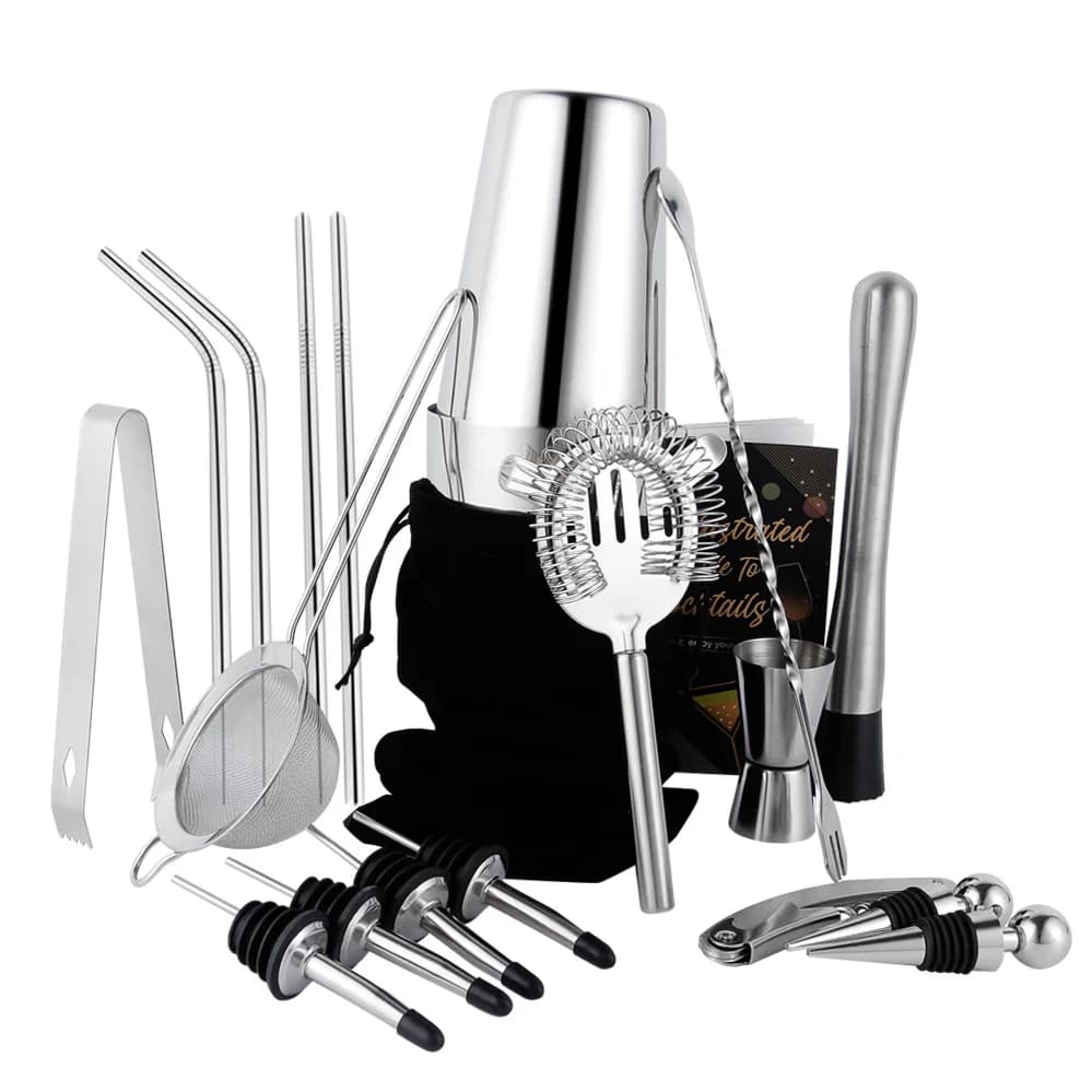 Professional Cocktail Shaker Set, Stainless Steel Boston Shaker with Bar Tools, Home Mixology Kit