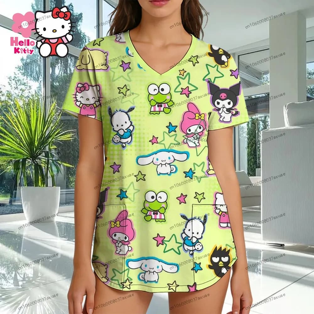 Magliette Hello Kitty Sanrio Estive da Donna, T-shirt con Tasca a V a Maniche Corte, Nuova Collezione 2026, Magliette Kawaii Adorabili per il Tempo Libero