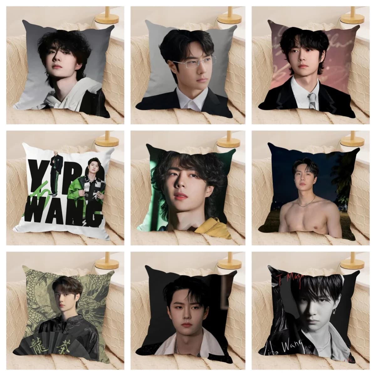 1pc Wang Yibo Fan Merch Copricuscino decorativo, federa in poliestere con stampa 2D per divano letto, auto, ufficio, decorazione domestica