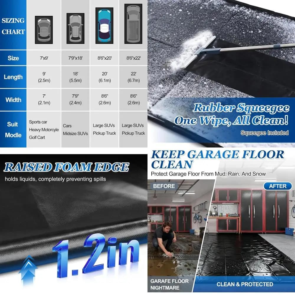 8'6 x 20' Heavy Duty PVC Garage Mat with Rubber Board - Waterproof Car, SUV and Truck Protection