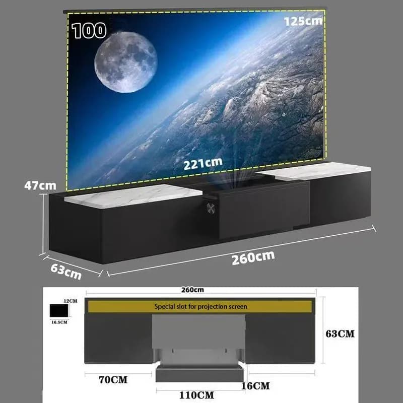 Smart UST Projector Electric Screen Cabinet with Remote Control 16:9 Format 100-120 Inches 8K & 3D Projection