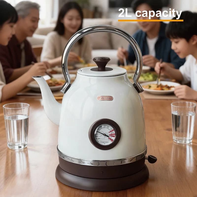2L Retro Electric Kettle Home With Temperature Display Kettle Coffee Pot 304 Stainless Steel Keep Warm Teapot Auto Power-Off