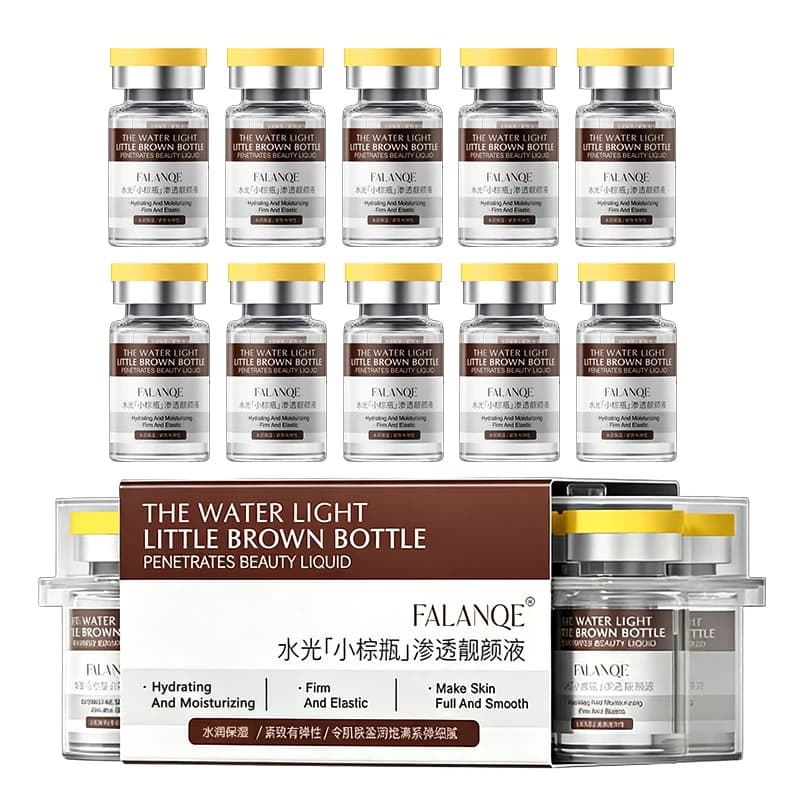 Siero Rassodante e Lifting Viso Effetto Acqua, Flacone Marrone, Pelle Morbida e Liscia, Migliora il Tono della Pelle Scura, Riduce le Rughe Sottili, 5ml x 10pz