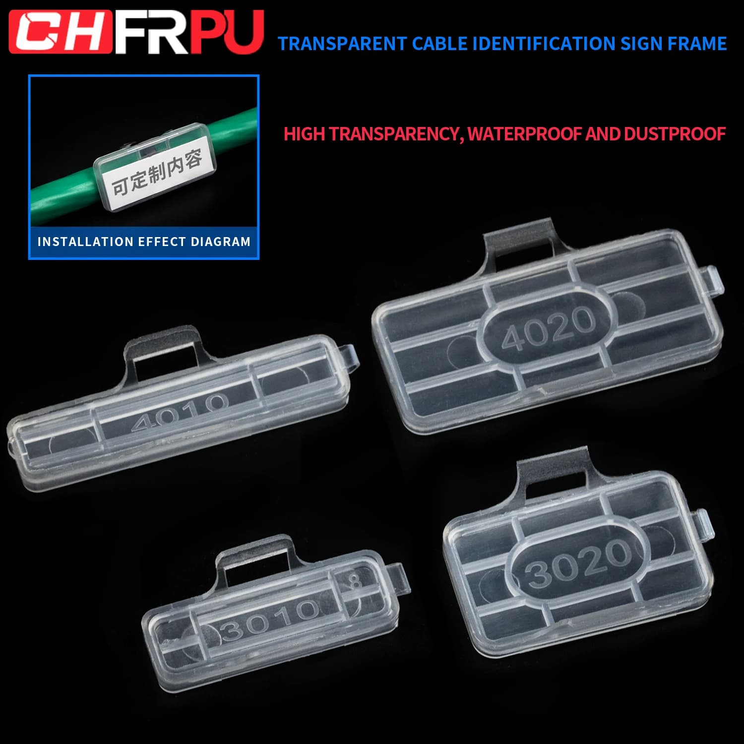 Transparent cable 3010 label, waterproof wire label frame, zip tie, hanging label box, labeling label, nameplate
