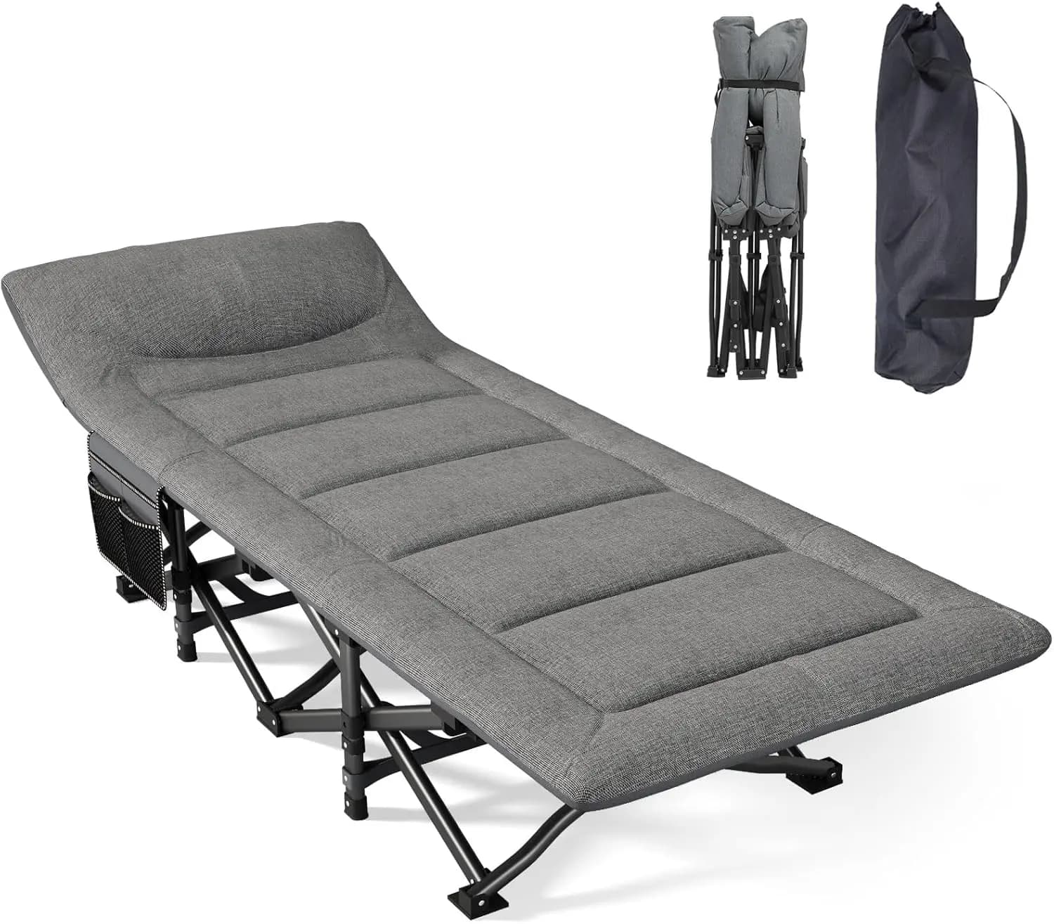 Lettino da campeggio pieghevole per adulti con materasso e cuscino integrati, letto portatile da esterno per viaggi, carico massimo 450 libbre