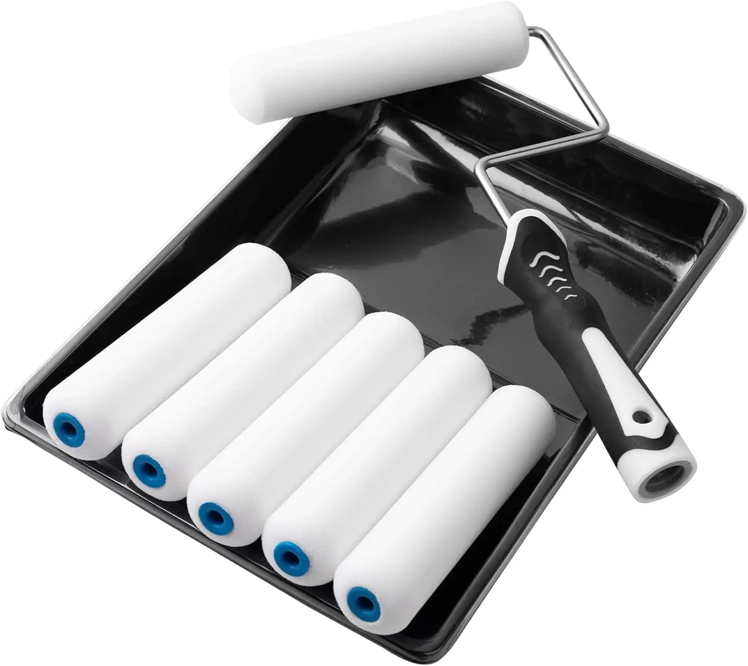 Kit Rullo per Pittura da 6 Pollici, Set da 9 Rulli in Schiuma ad Alta Densità con Vassoio e Rivestimenti, Mini Rulli per Pittura per Pareti, Armadi, Porte