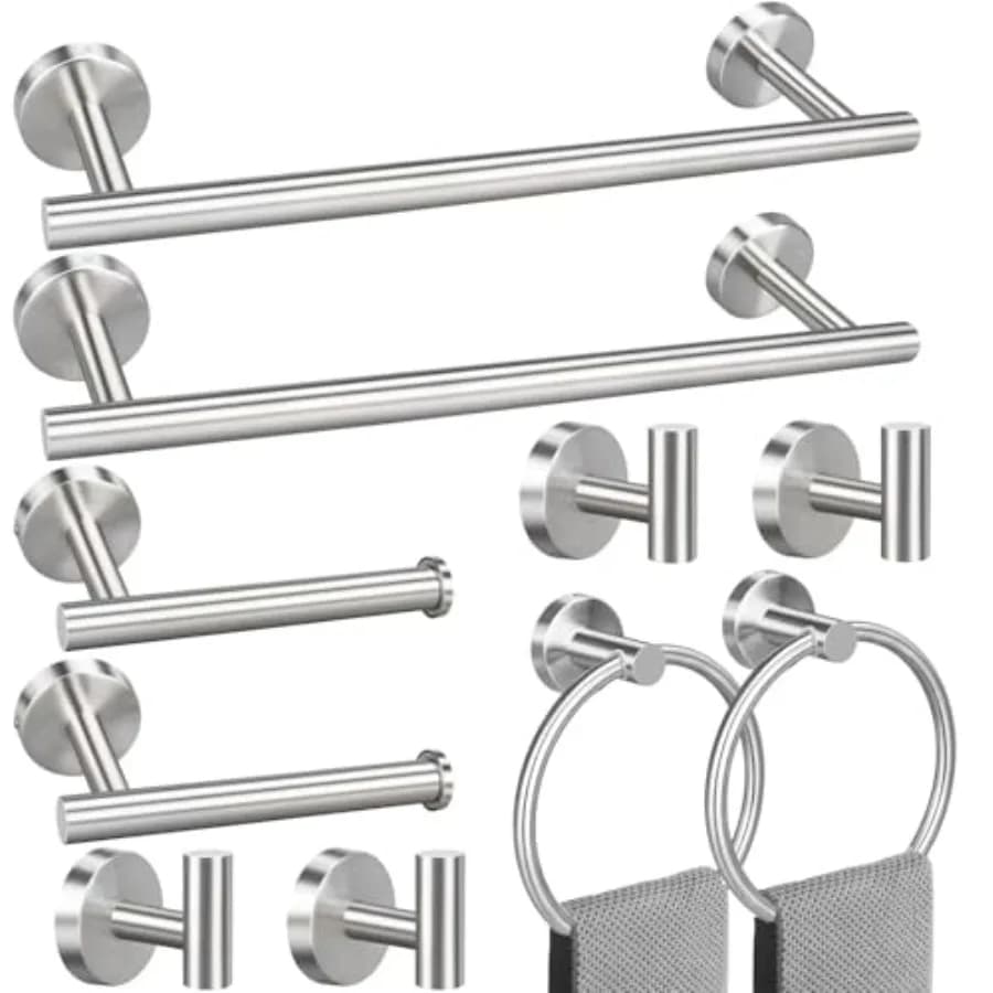 Set di 10 Accessori per Bagno da 23,6 Pollici in Nichel Spazzolato, Include 2 Portasciugamani da 23,6 Pollici, 2 Anelli Portasciugamani, 2 Porta Rotolo Igienico
