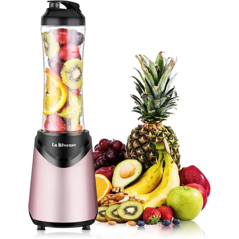 300 Watts Personal Size Blender with 18 oz BPA-Free Portable Travel Sports Bottle (Pink)