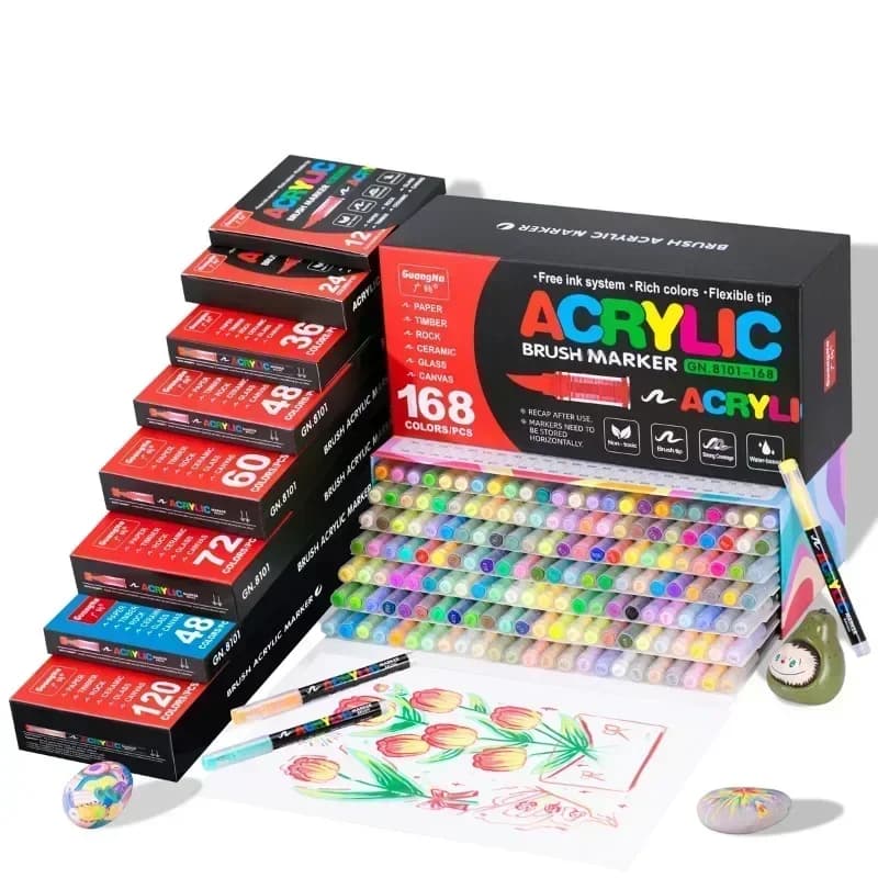 12-168 Colors Acrylic Paint Pens Markers Brush Tip Paint Markers For Rock Painting Wood Canvas Stone,Christmas Gift DIY Crafts