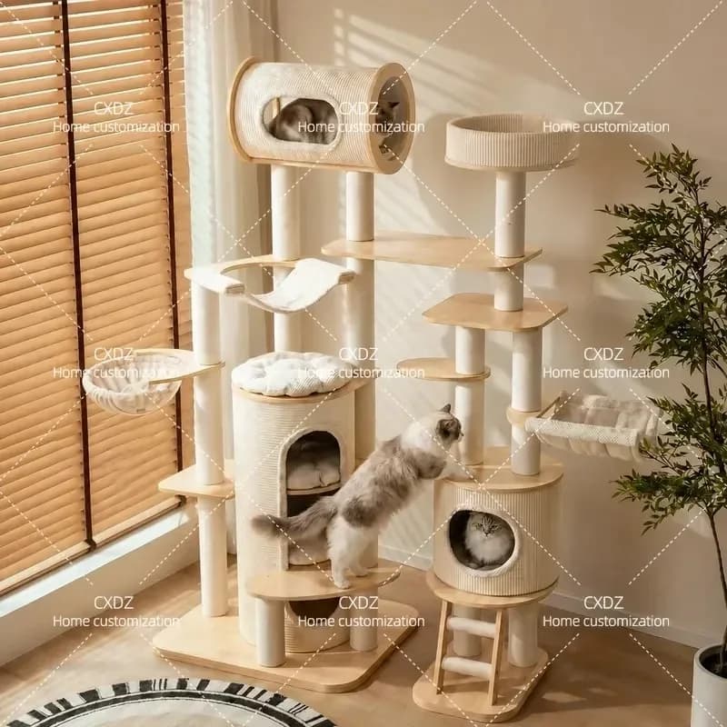 Multi Cat Climbing Frame Luxury Ragdoll Cat Nest Integrated Multi Layer Solid Wood Four Season Universal Large Activity Tree