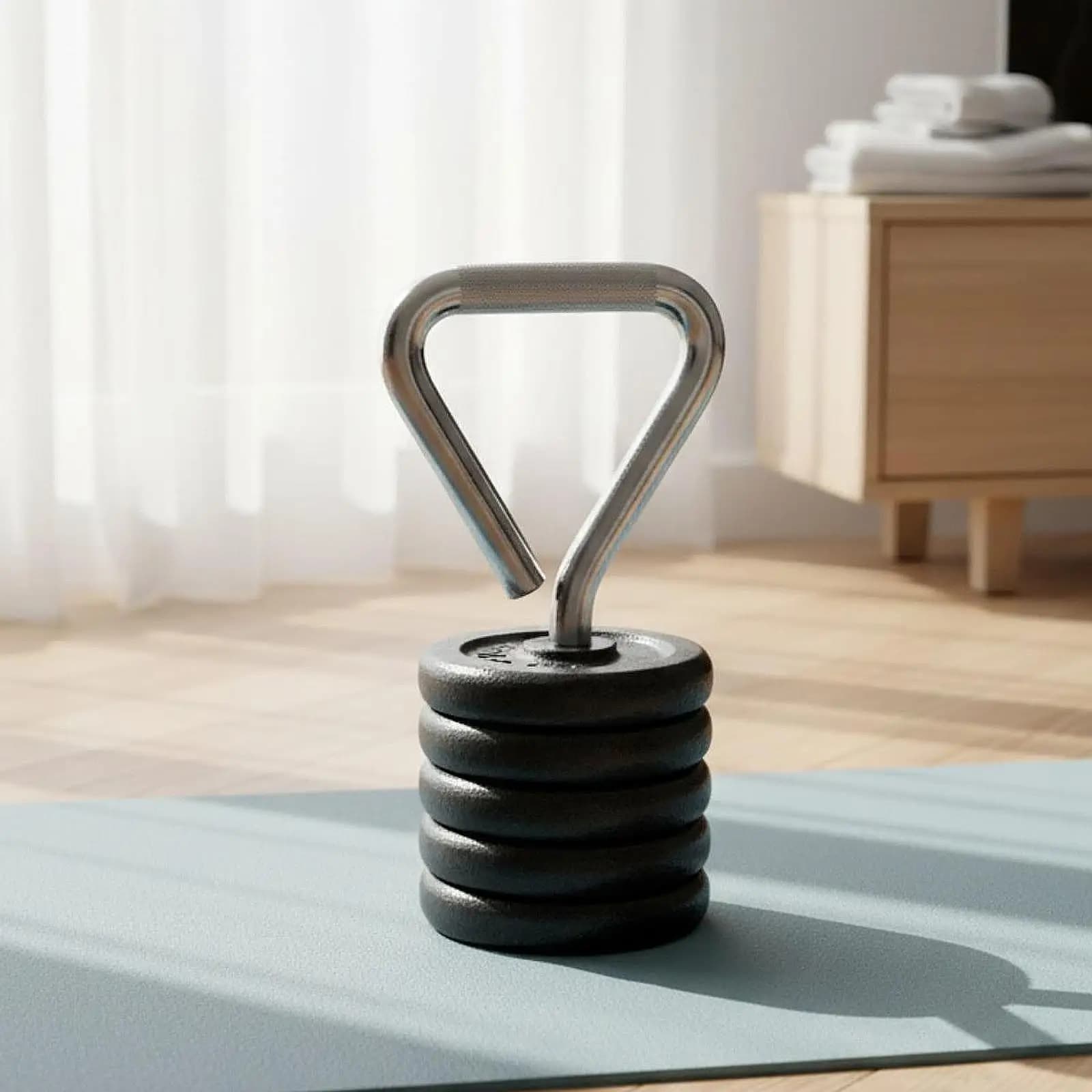 Kettlebell Handle Portable Design Steel 40x19cm Threaded Lock Converts Plates to Dumbbell for Full Body Workout