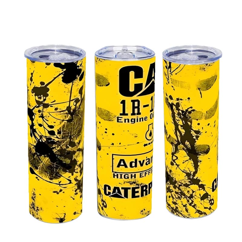 Bicchiere isolato in acciaio inossidabile da 20 once Filtro olio motore Giallo a doppia parete con cannuccia e coperchio per mantenere la tazza per auto per bevande calde e fredde