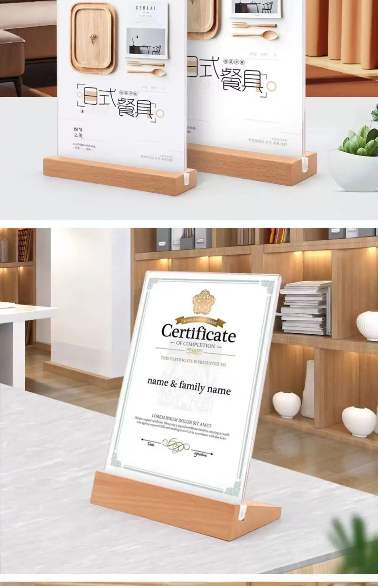 A4 A5 A6 in legno a forma di L a forma di T forte carta da tavolo etichetta bifacciale portacarte porta carta da tavolo espositore