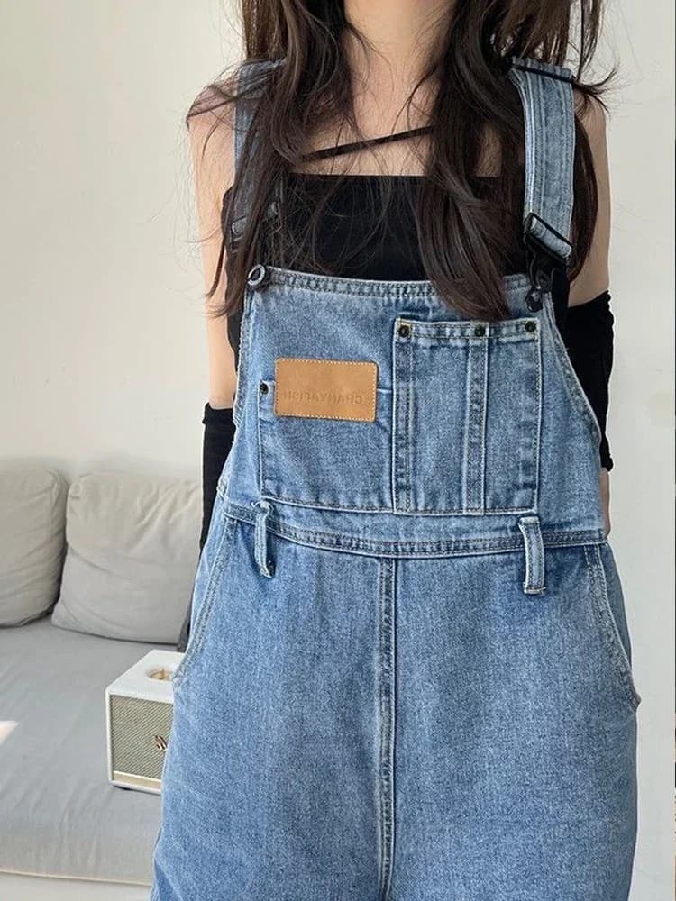 2025 Vintage Baggy Jean Jumpsuits Women High Waist Denim Overalls Korean Style Loose Wide Leg Trousers Female