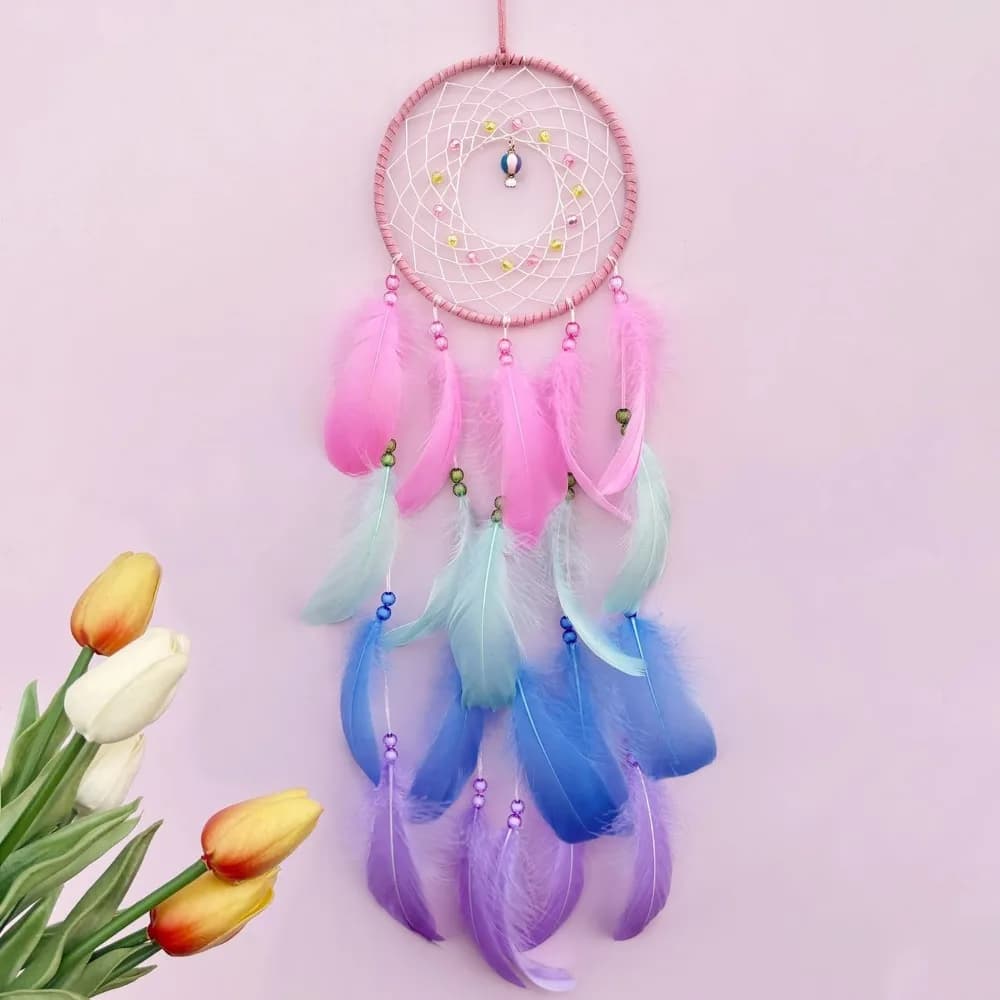 Handcrafted Feather Dream Catchers as Vibrant Wall Hangings for Home Decor and Crafted Ornaments