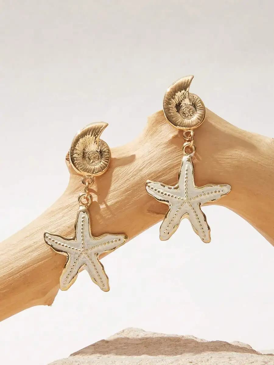 Conch Shell Starfish Drop Earrings for Women