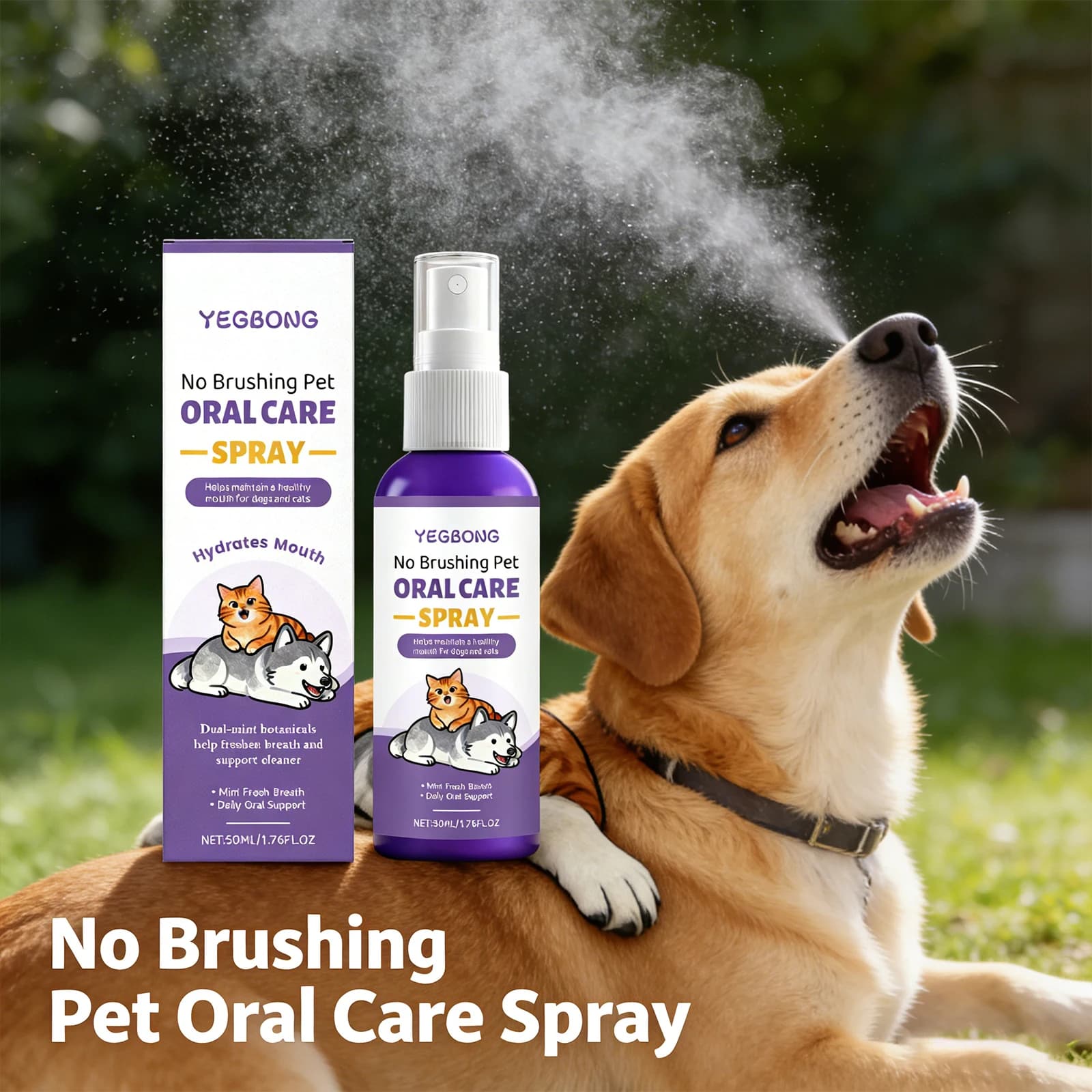 Spray per Denti di Cani Yegbong, Cura Orale per Animali Domestici, Alito Fresco, Riduce il Tartaro e la Placca, Elimina l'Alito Cattivo, Senza Risciacquo, Cura Salutare per la Bocca