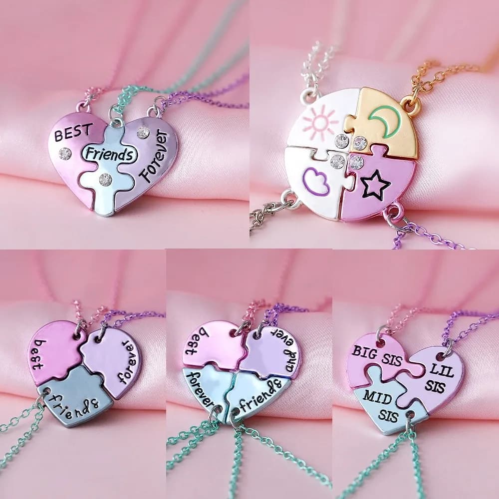 3/4 Tones Heart Puzzle Necklace Portable Adjustable BFF Friendship Jewelry Funny Round Shaped Friend Necklace Women Jewelry